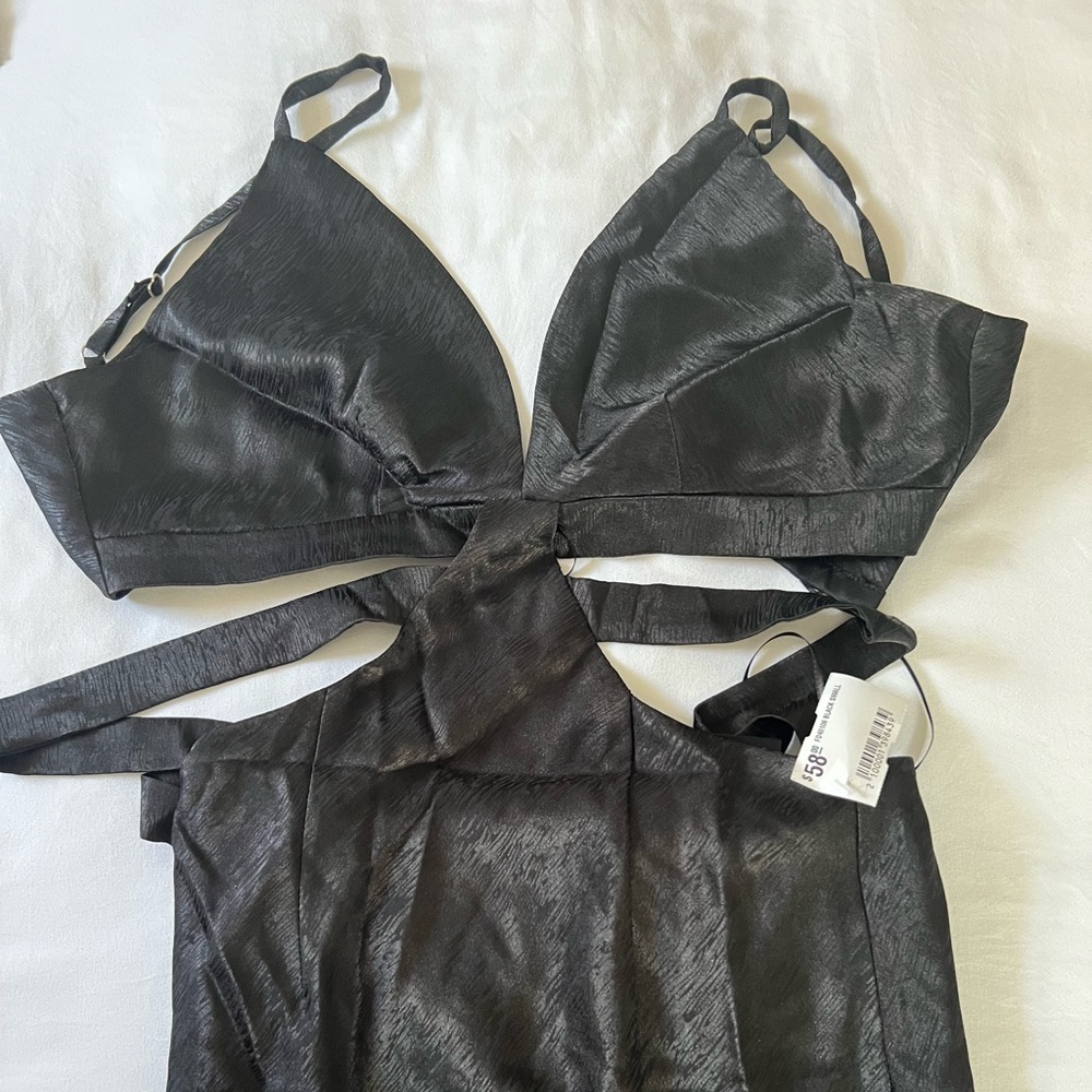 Satin black cut out dress